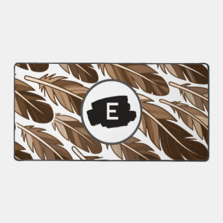 Custom Monogram Boho Desk Mat - Brown Feathers Schreibtischunterlage