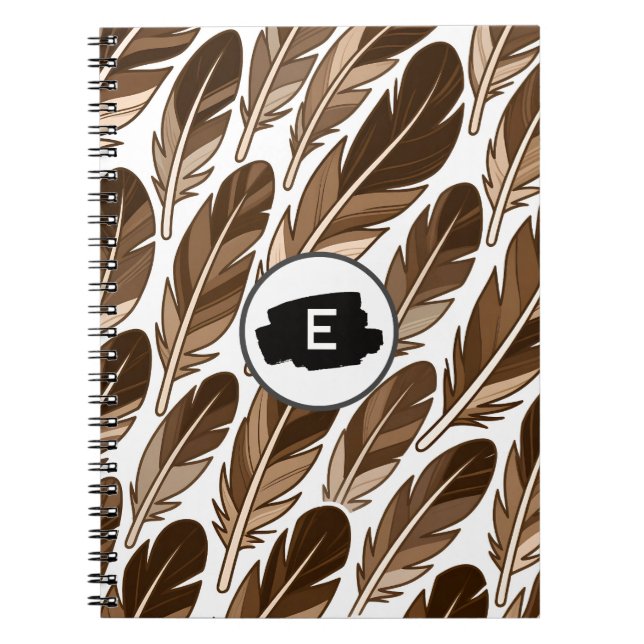 Custom Monogram Boho Spiral Notebook Brown Feather Notizblock (Vorderseite)