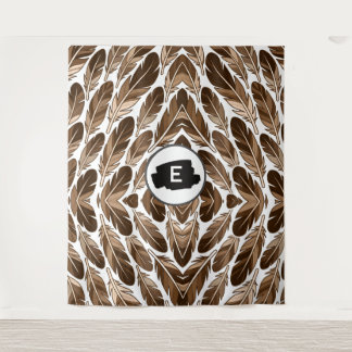 Custom Monogram Boho Tapestry - Brown Feathers Wandteppich
