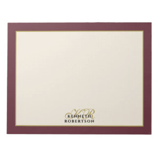 Custom Monogram Burgundy Cream Gold Minimalist Men Notizblock