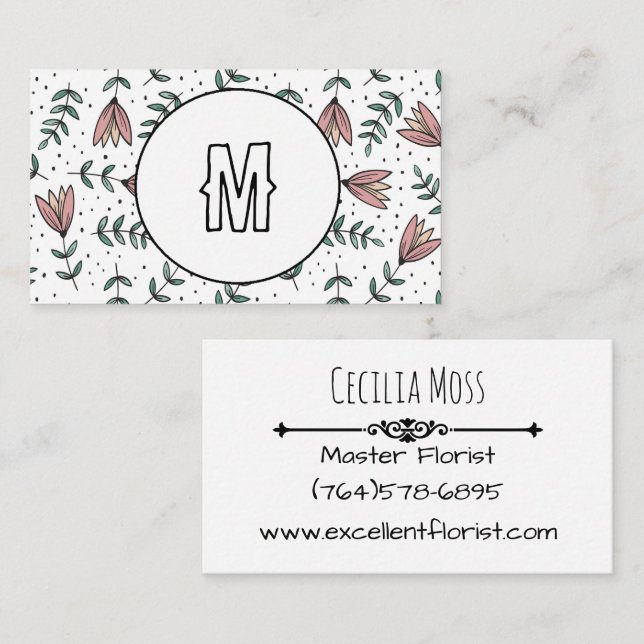 CUSTOM Monogram Business Card Wildblumen Visitenkarte (Vorne/Hinten)