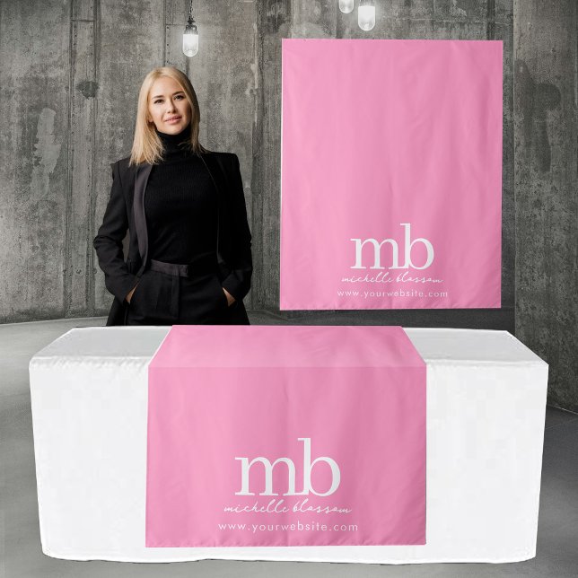 Custom Monogram Business Table Runner Banner Pink Wandteppich (Custom Monogram Business Table Runner Banner Pink Tapestry)