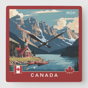 Custom Monogram Canada Travel Poster Quadratische Wanduhr
