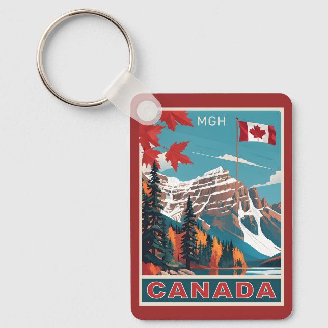 Custom Monogram Canada Travel Poster Schlüsselanhänger (Vorderseite)