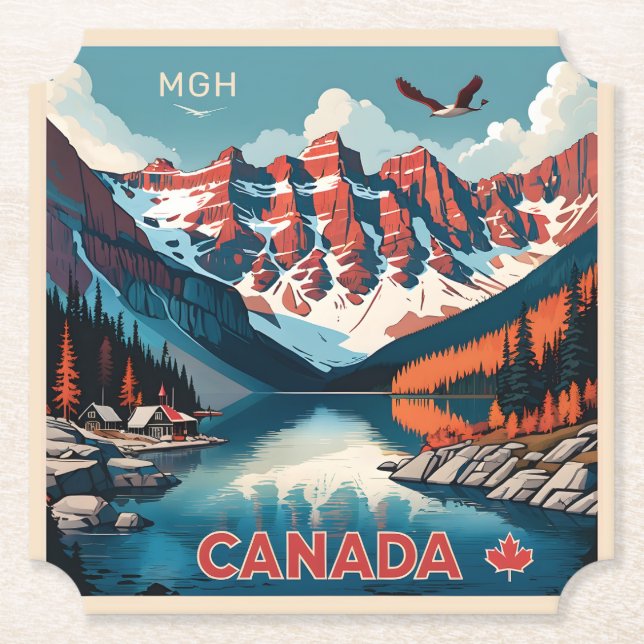 Custom Monogram Canada Travel Poster Untersetzer (Vorderseite)