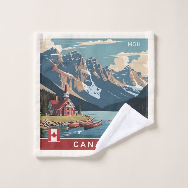Custom Monogram Canada Travel Poster Waschlappen (Waschlappen)