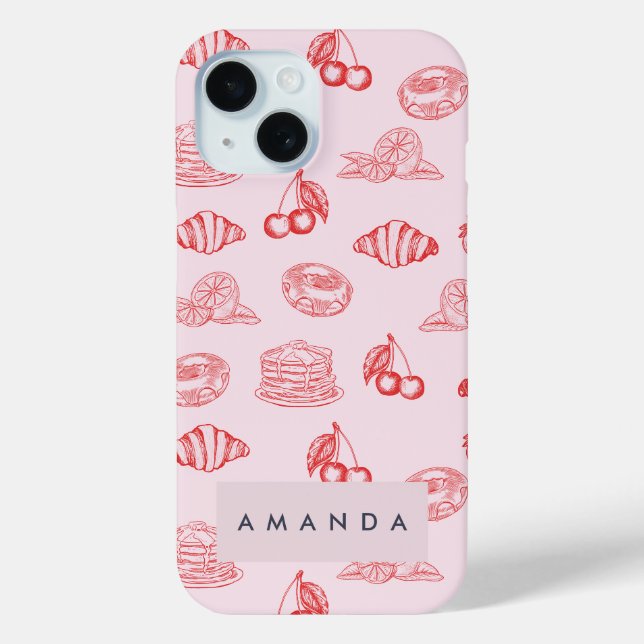 Custom Monogram Charming Girly Cherry Strawberry Case-Mate iPhone Hülle (Rückseite)
