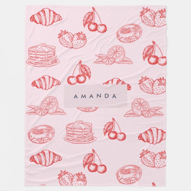 Custom Monogram Charming Girly Cherry Strawberry Fleecedecke (Vorderseite)