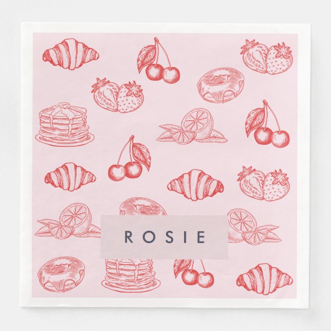 Custom Monogram Charming Girly Cherry Strawberry Serviette (Vorderseite)