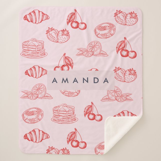Custom Monogram Charming Girly Cherry Strawberry Sherpadecke (Vorderseite)