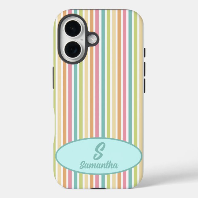 Custom Monogram Cheful Pastel Stripes Case-Mate iPhone Hülle (Rückseite)