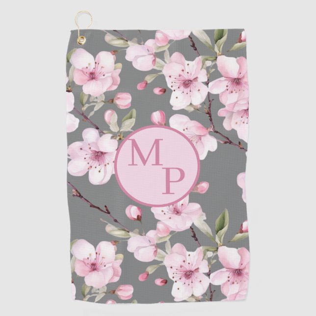 Custom Monogram Cherry Blossom Golfhandtuch (Vorderseite)