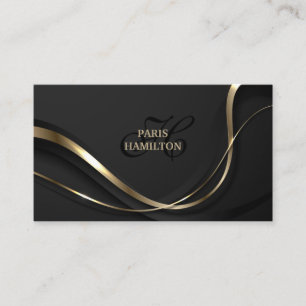 Custom Monogram Chic Black & Gold Beruflich Visitenkarte