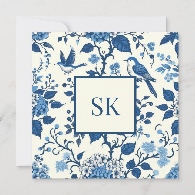 Custom Monogram Chinoiserie Blue und White (Vorderseite)