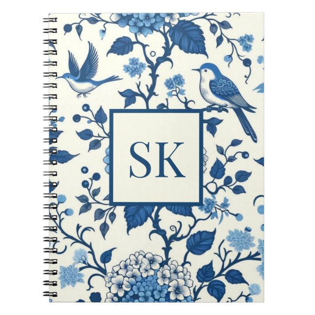 Custom Monogram Chinoiserie Blue und White Notizblock (Vorderseite)