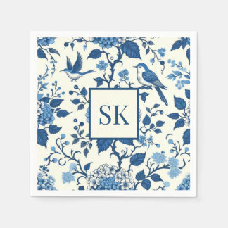 Custom Monogram Chinoiserie Blue und White Serviette