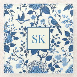 Custom Monogram Chinoiserie Chic, Hydrangeas Glasuntersetzer