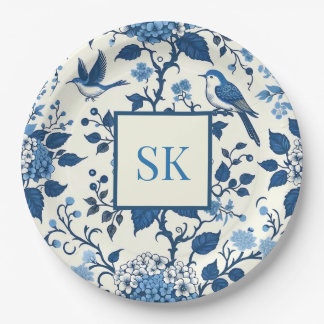 Custom Monogram Chinoiserie Chic, Hydrangeas Pappteller