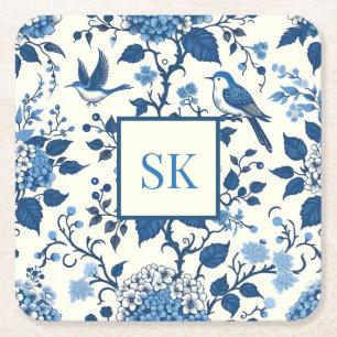 Custom Monogram Chinoiserie Chic, Hydrangeas Rechteckiger Pappuntersetzer