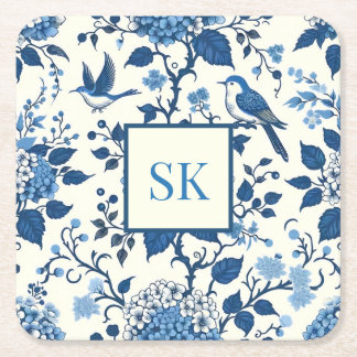 Custom Monogram Chinoiserie Chic, Hydrangeas Rechteckiger Pappuntersetzer