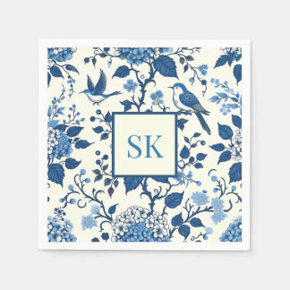 Custom Monogram Chinoiserie Chic, Hydrangeas Serviette