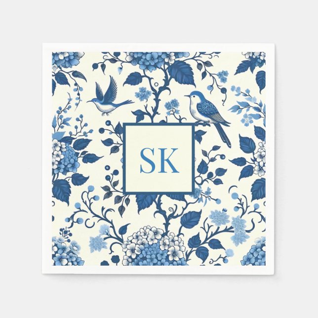 Custom Monogram Chinoiserie Chic, Hydrangeas Serviette (Vorderseite)