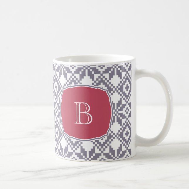 Custom Monogram Christmas Nordic Snowflake Muster Kaffeetasse (Rechts)