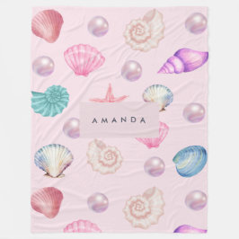 Custom Monogram Coastal Seashell Pearl Ocean Gesch Fleecedecke