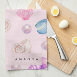Custom Monogram Coastal Seashell Pearl Ocean Gesch Geschirrtuch