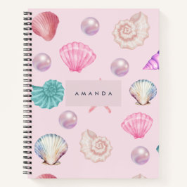 Custom Monogram Coastal Seashell Pearl Ocean Gesch Notizbuch