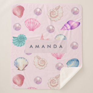 Custom Monogram Coastal Seashell Pearl Ocean Gesch Sherpadecke