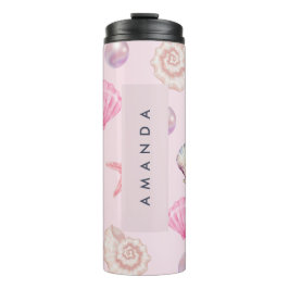 Custom Monogram Coastal Seashell Pearl Ocean Gesch Thermosbecher