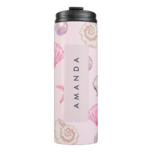 Custom Monogram Coastal Seashell Pearl Ocean Gesch Thermosbecher