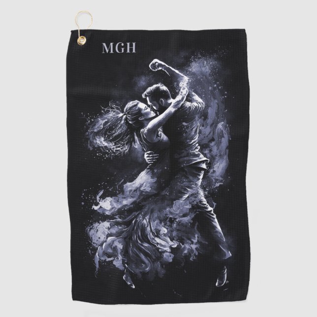 Custom Monogram Dancing Couple Golfhandtuch (Vorderseite)