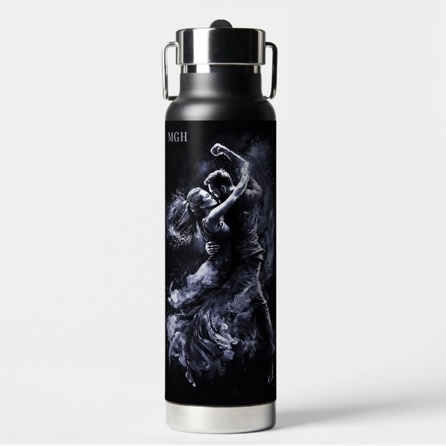Custom Monogram Dancing Couple Trinkflasche (Vorderseite)