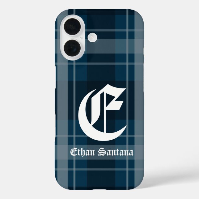 Custom Monogram Dark Blue Kariert Case-Mate iPhone Hülle (Rückseite)