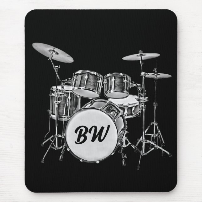 Custom Monogram Drummer Drum Kit Musician Music Mousepad (Vorne)