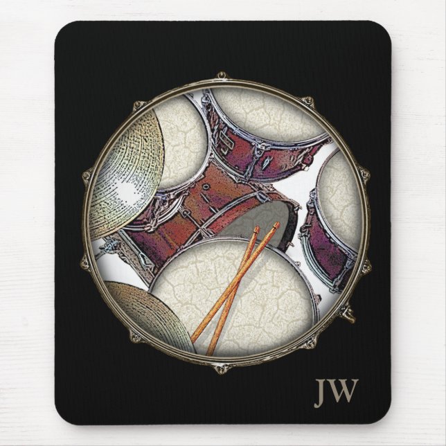 Custom Monogram Drummer Snare Drum Drumstick Music Mousepad (Vorne)