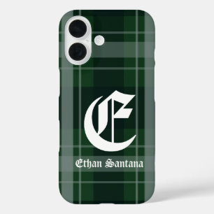 Custom Monogram Dunkelgrün Kariert iPhone 16 Hülle