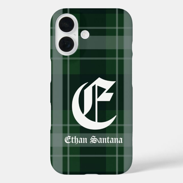 Custom Monogram Dunkelgrün Kariert Case-Mate iPhone Hülle (Rückseite)