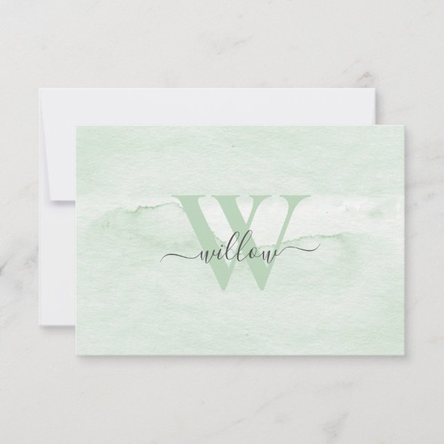 Custom Monogram Dusty Green Watercolor Family Dankeskarte (Vorderseite)
