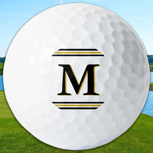 Custom Monogram Elegant Gold Black Personalized Golfball (Von Creator hochgeladen)