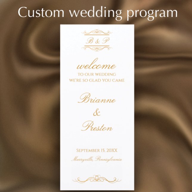 Custom Monogram Elegant Modern Gold Wedding Programm (Customize this elegant monogram wedding program with your own golden script words
)