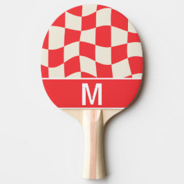 Custom monogram elegant white red squares pattern tischtennis schläger