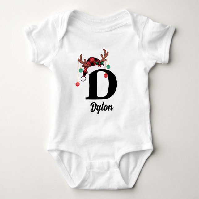 Custom Monogram Family Weihnachten Karierte Weihna Baby Strampler (Vorderseite)