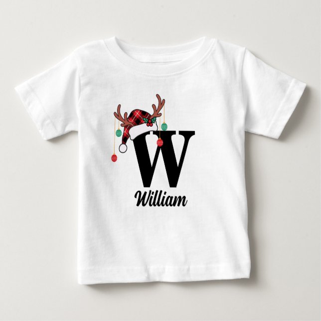 Custom Monogram Family Weihnachten Karierte Weihna Baby T-shirt (Vorderseite)