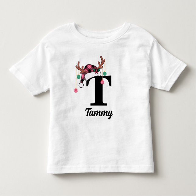 Custom Monogram Family Weihnachten Karierte Weihna Kleinkind T-shirt (Vorderseite)