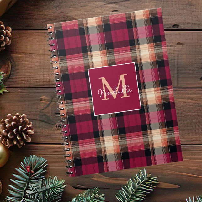 Custom Monogram Festive Gingham Style Pattern Notizblock (Von Creator hochgeladen)