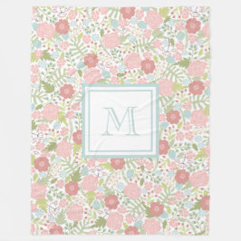 Custom Monogram Fleece Blanket floral Pastell Cosy