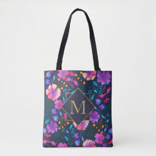 Custom Monogram Floral Navy farbenfrohe Totbeutel